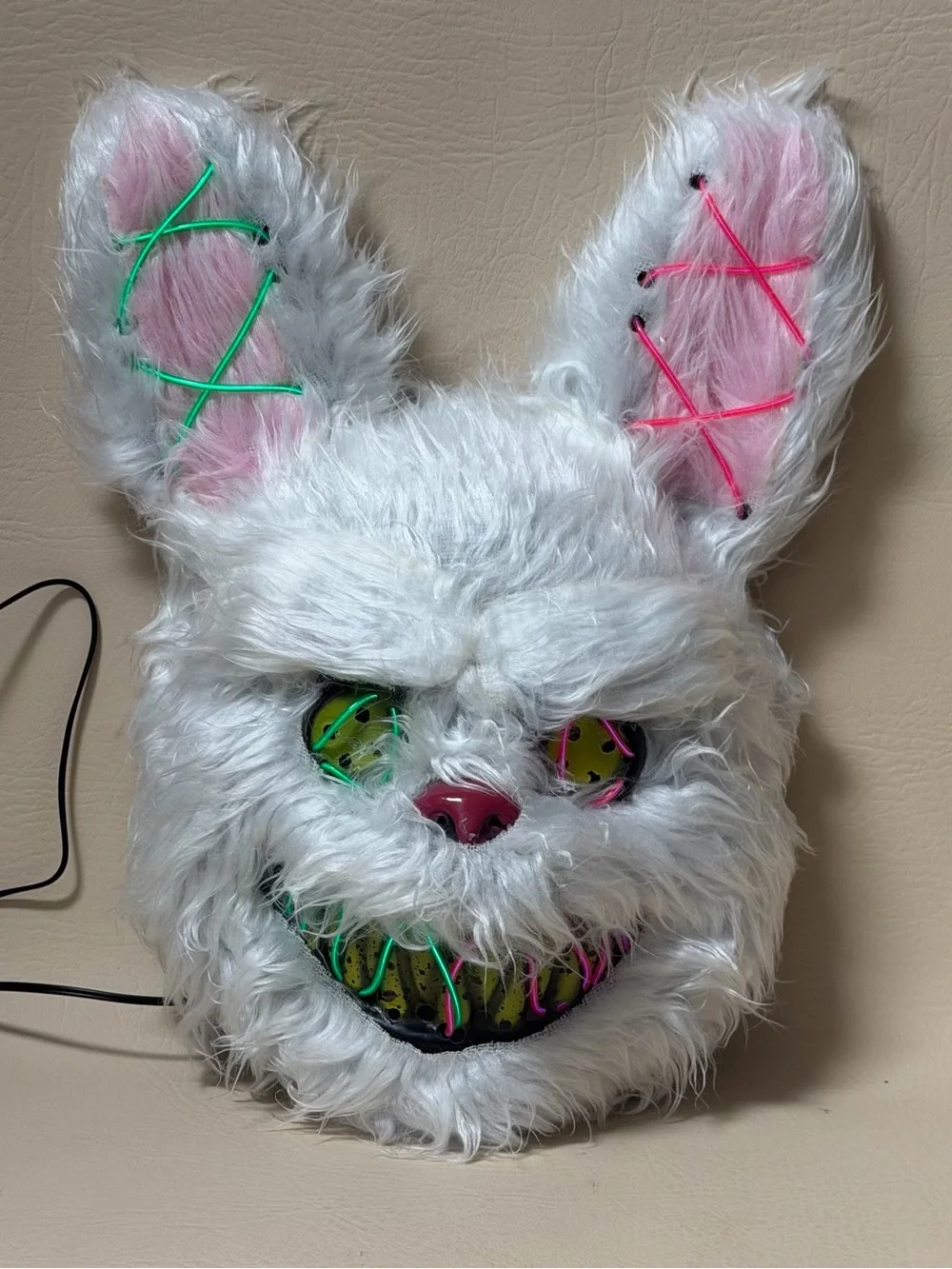 Halloween LED Bunny Animal Face Mask with 4 Light Modes, Battery Powered Costume